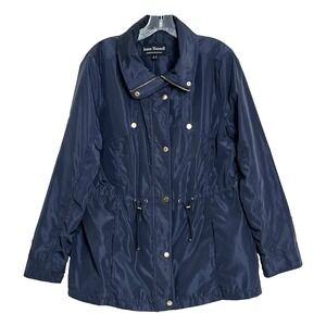 Jason Maxwell Women's Windbreaker Jacket L Blue Full Zip Snaps Polyester Satin